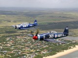 Stu Davidson's Sea Fury and Harvard over the Eastern Cape coast